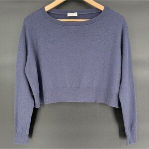 Brunello Cucinelli Women's Cropped 100% Cashmere Sweater M Blue Italy Old Money